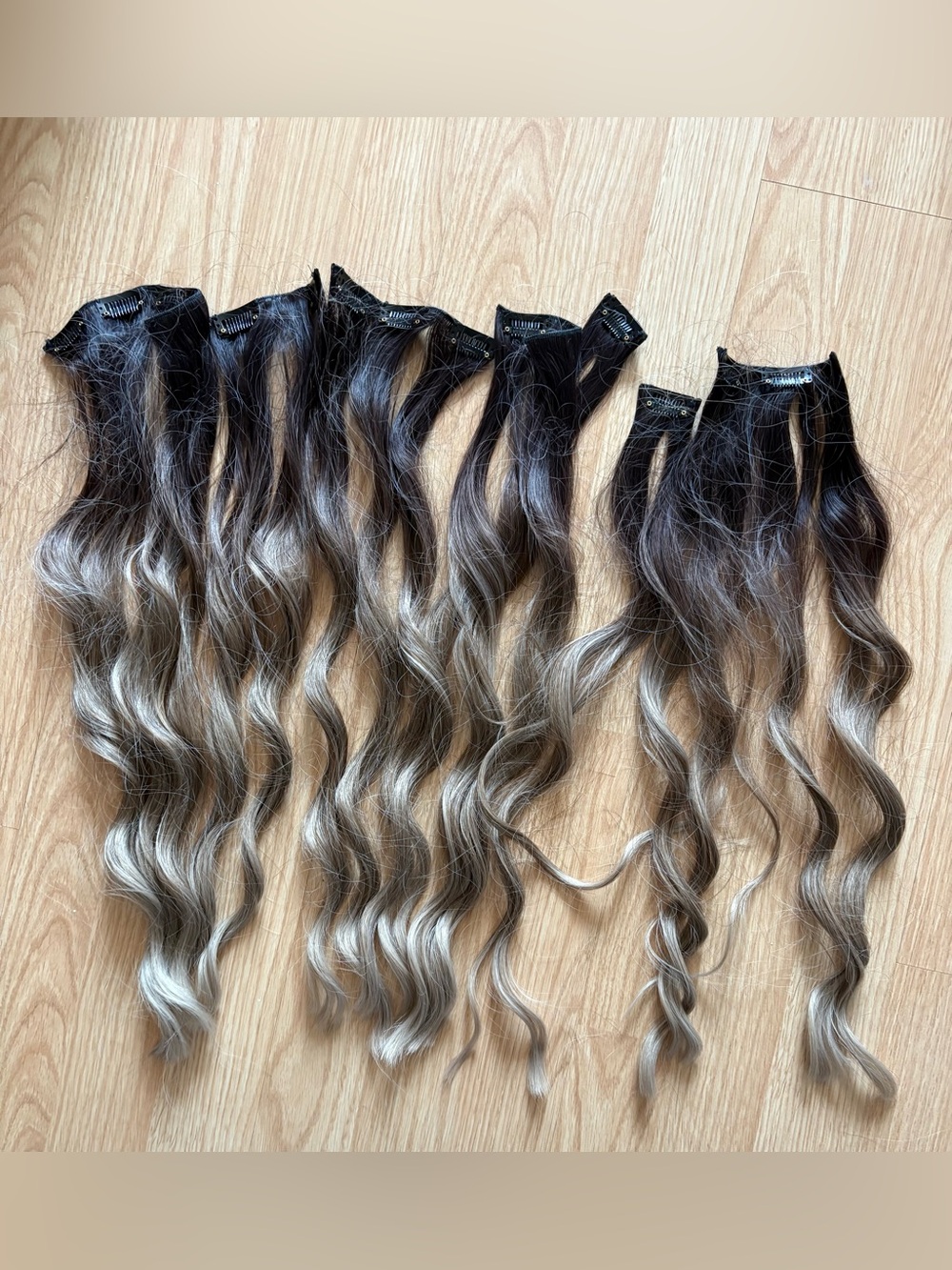 Dark Brown to Ash Blonde Clip-In Hair synthetic Extensions 20 inches